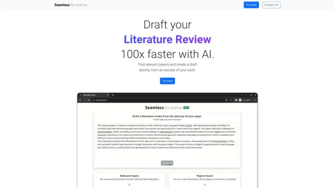 Seamless - AI Literature Review Tool for Scientific Research